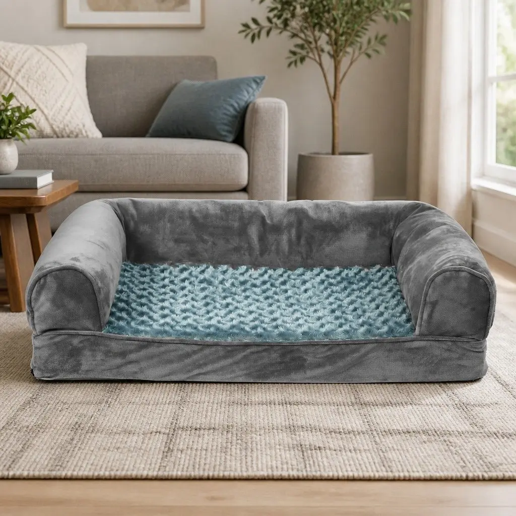 Pet Bed Sofa for Dogs and Cats Large Grey Orthopaedic Memory Foam