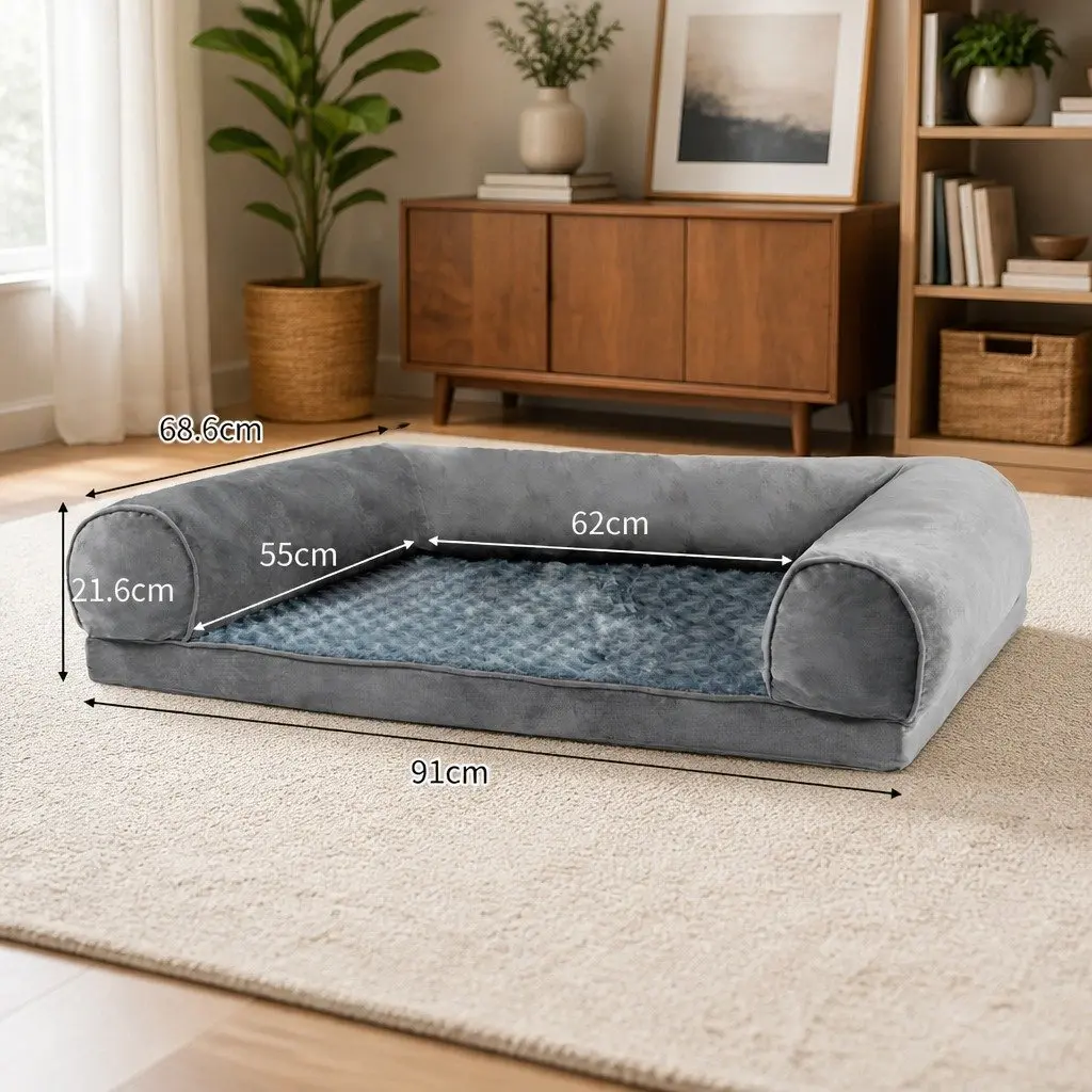 Pet Bed Sofa for Dogs and Cats Large Grey Orthopaedic Memory Foam