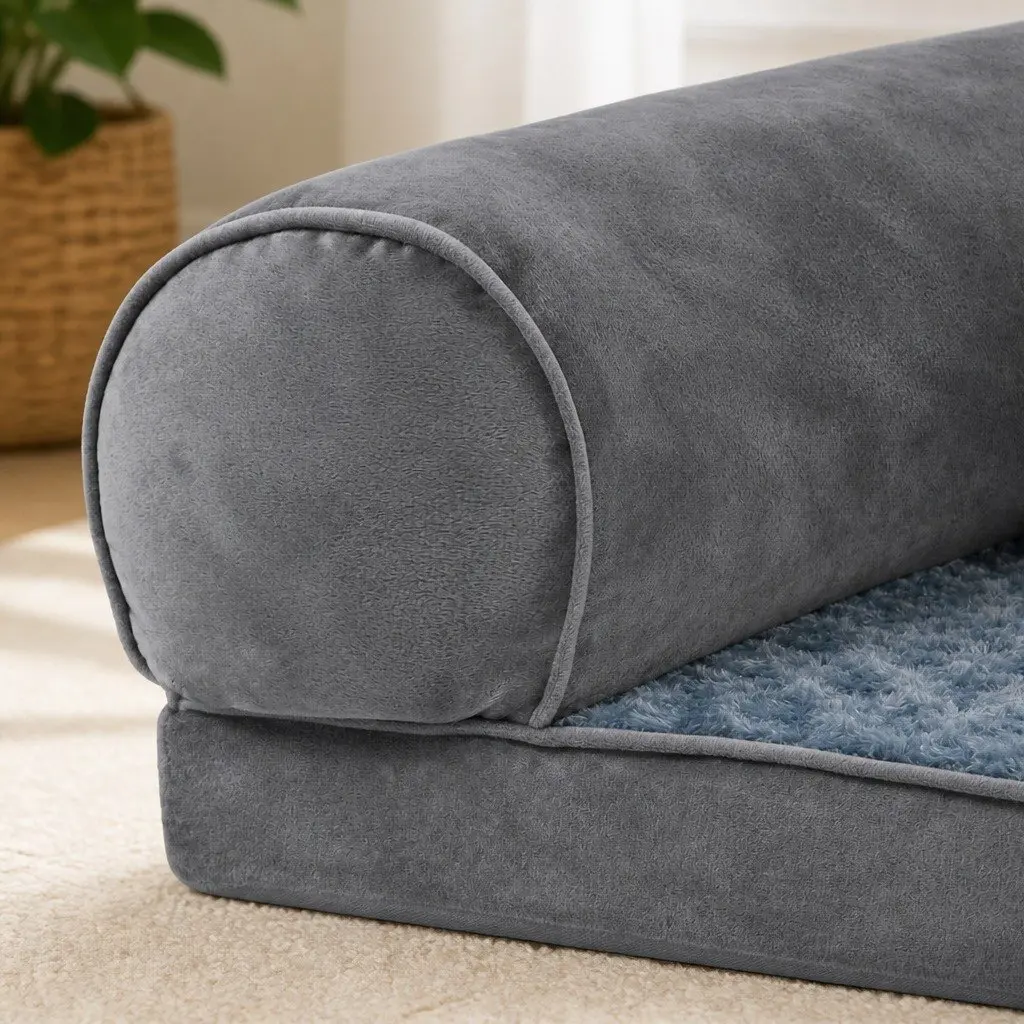 Pet Bed Sofa for Dogs and Cats Large Grey Orthopaedic Memory Foam