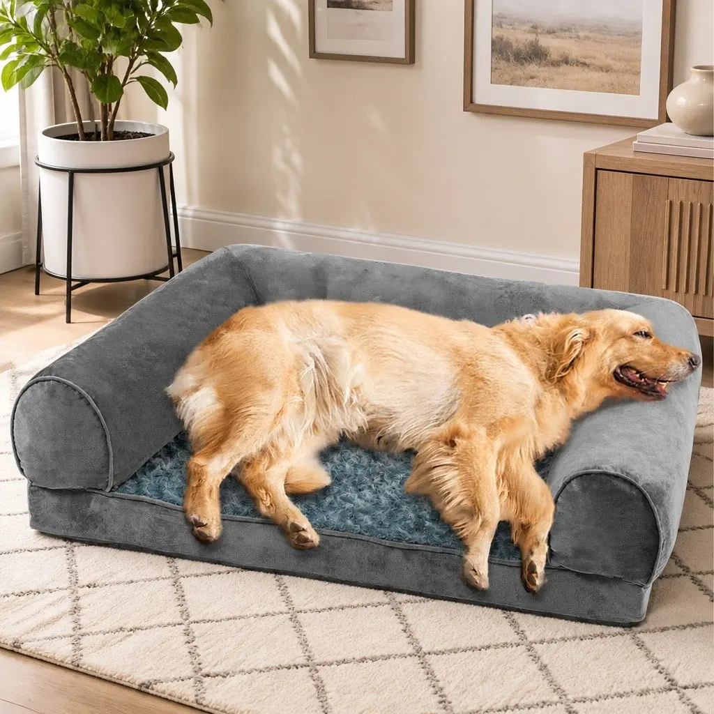 Pet Bed Sofa for Dogs and Cats Large Grey Orthopaedic Memory Foam