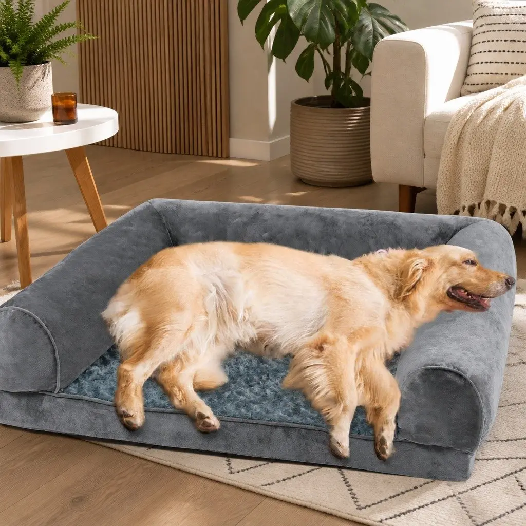 Pet Bed Sofa for Dogs and Cats Large Grey Orthopaedic Memory Foam