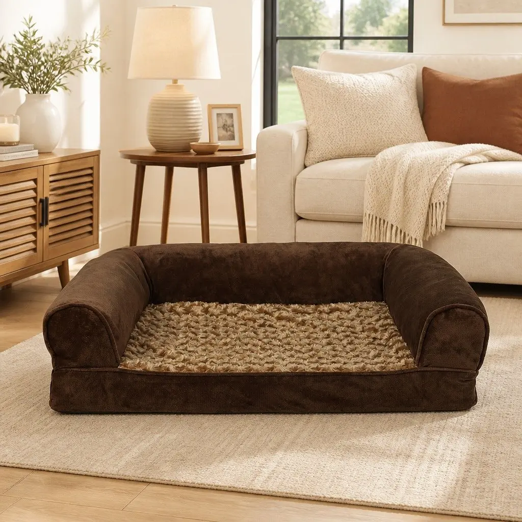 Orthopedic Pet Bed Sofa Dog Cat Memory Foam Removable Washable Cover Brown
