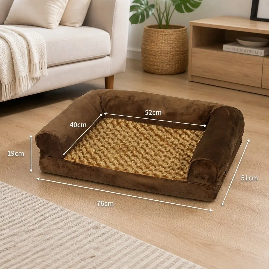 Orthopedic Pet Bed Sofa Dog Cat Memory Foam Removable Washable Cover Brown