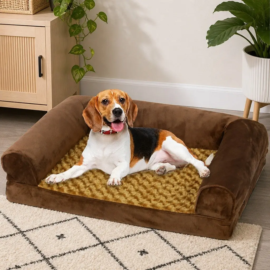 Orthopedic Pet Bed Sofa Dog Cat Memory Foam Removable Washable Cover Brown