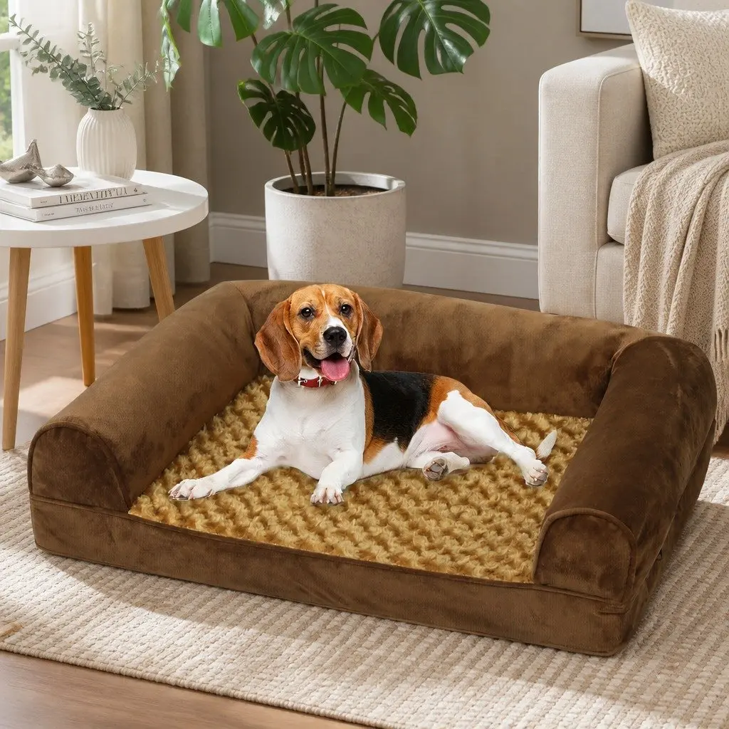 Orthopedic Pet Bed Sofa Dog Cat Memory Foam Removable Washable Cover Brown
