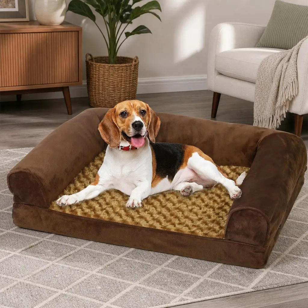 Orthopedic Pet Bed Sofa Dog Cat Memory Foam Removable Washable Cover Brown
