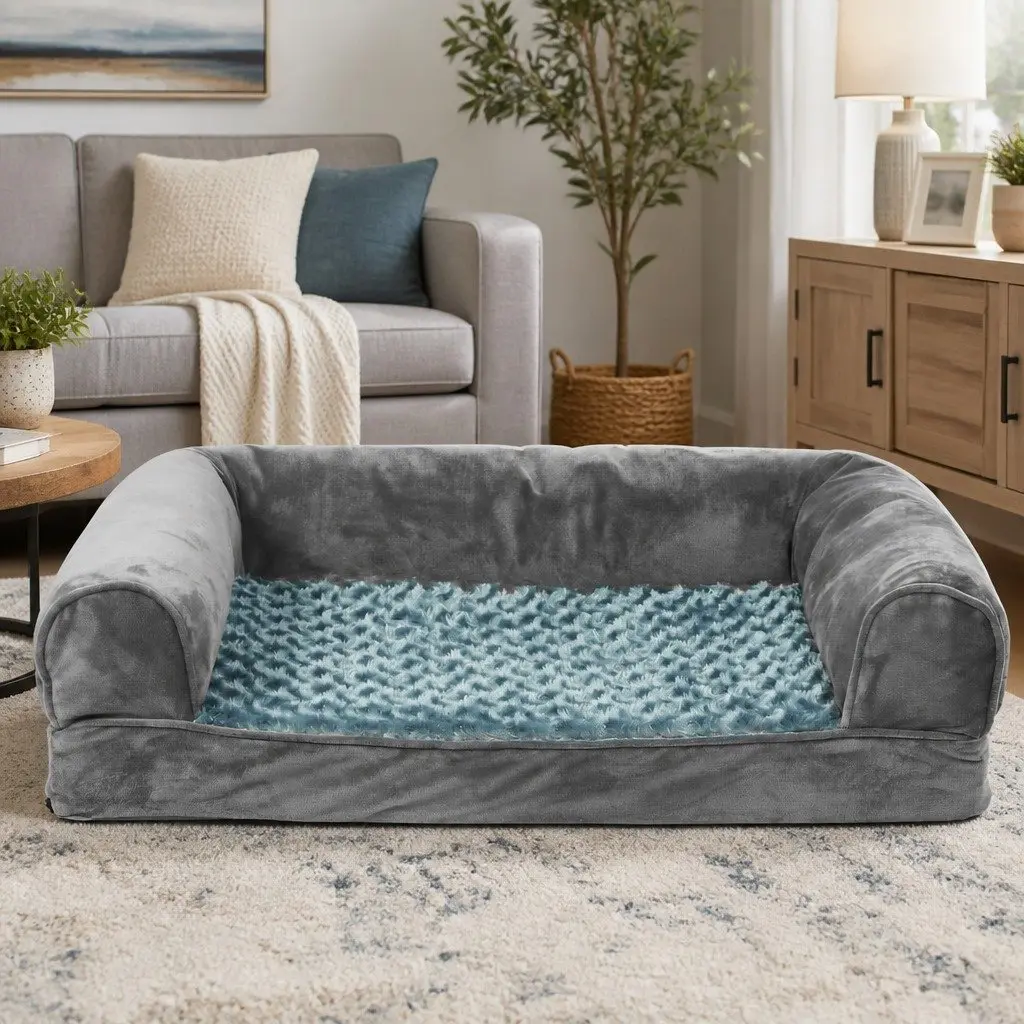 Pet Bed Sofa Dog Beds Medium Soft Orthopaedic Memory Foam Washable Grey