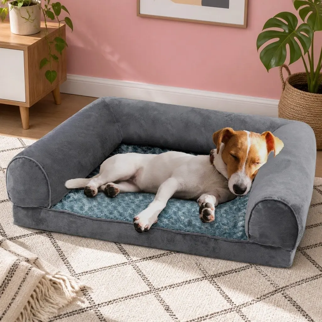 Pet Bed Sofa Dog Beds Medium Soft Orthopaedic Memory Foam Washable Grey