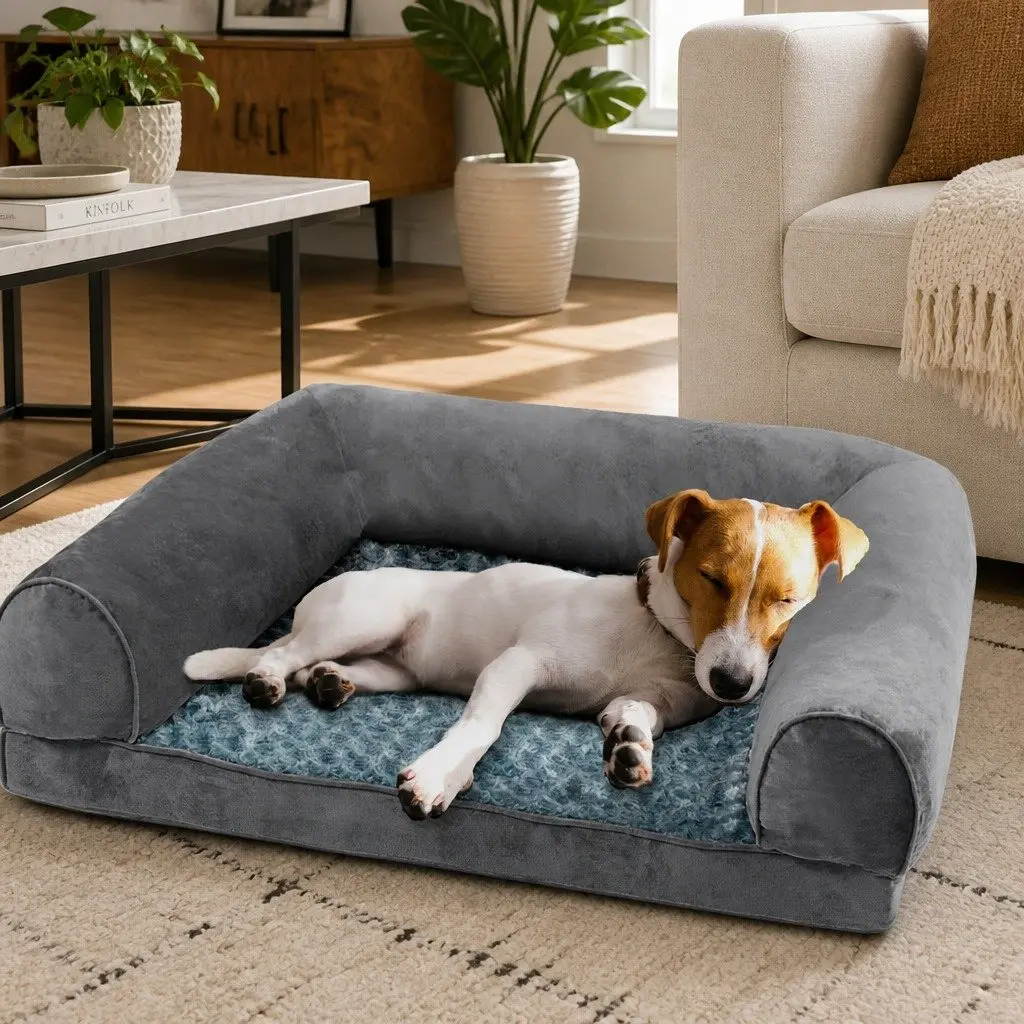 Pet Bed Sofa Dog Beds Medium Soft Orthopaedic Memory Foam Washable Grey
