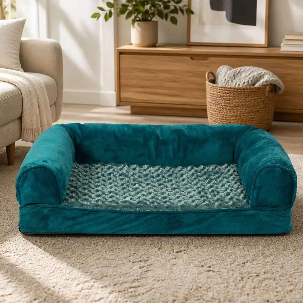 Pet Bed Sofa Dog Bedding Soft Warm XXL Blue Orthopaedic Memory Foam Removable