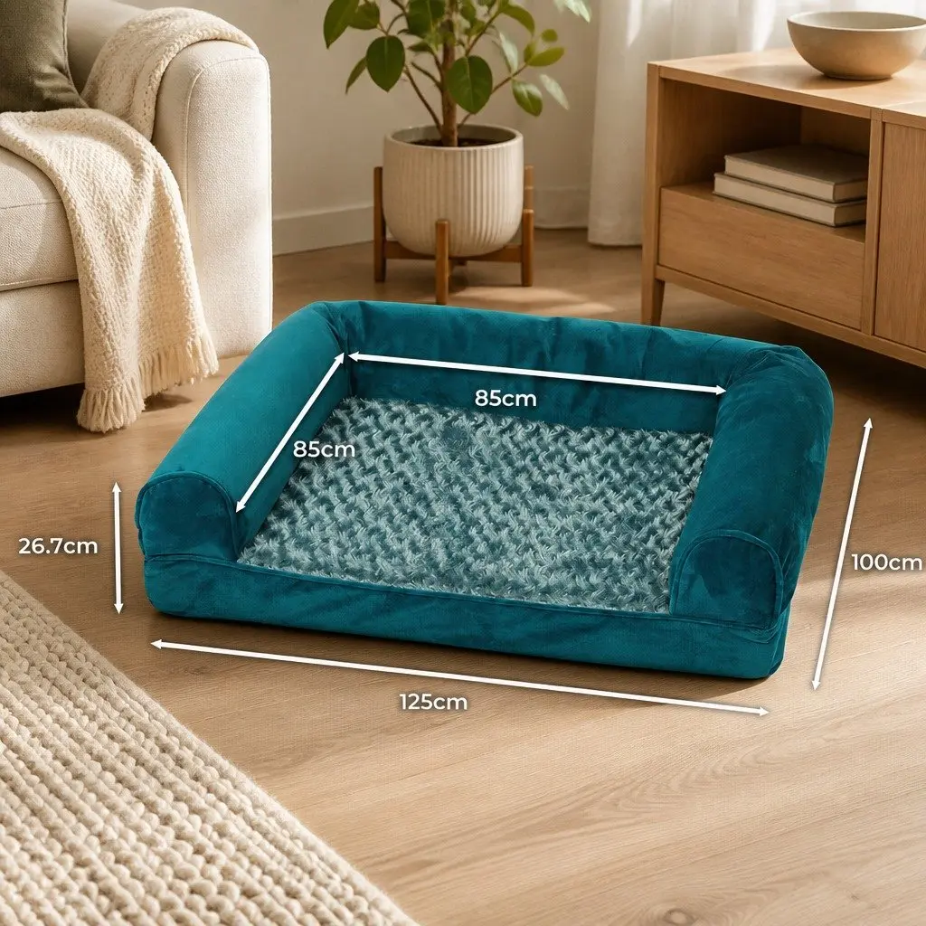 Pet Bed Sofa Dog Bedding Soft Warm XXL Blue Orthopaedic Memory Foam Removable