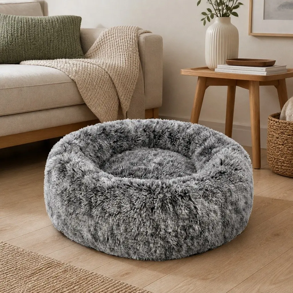 Pet Bed Donut Nest Calming Large Cat Dog Cushion Plush Comfort Non-slip Bottom