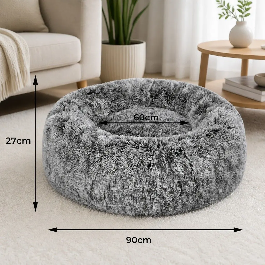 Pet Bed Donut Nest Calming Large Cat Dog Cushion Plush Comfort Non-slip Bottom