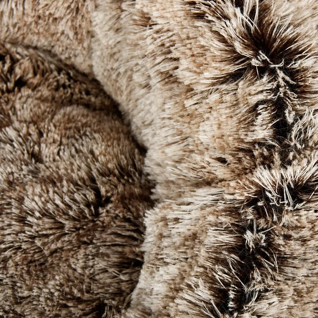 Pet Bed Donut Nest Calming M Brown Medium Plush Non-Slip Bottom Removable Cover