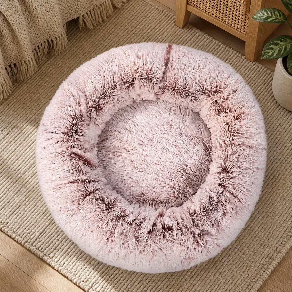 Pet Bed Calming Nest for Cats and Dogs Medium Pink Plush