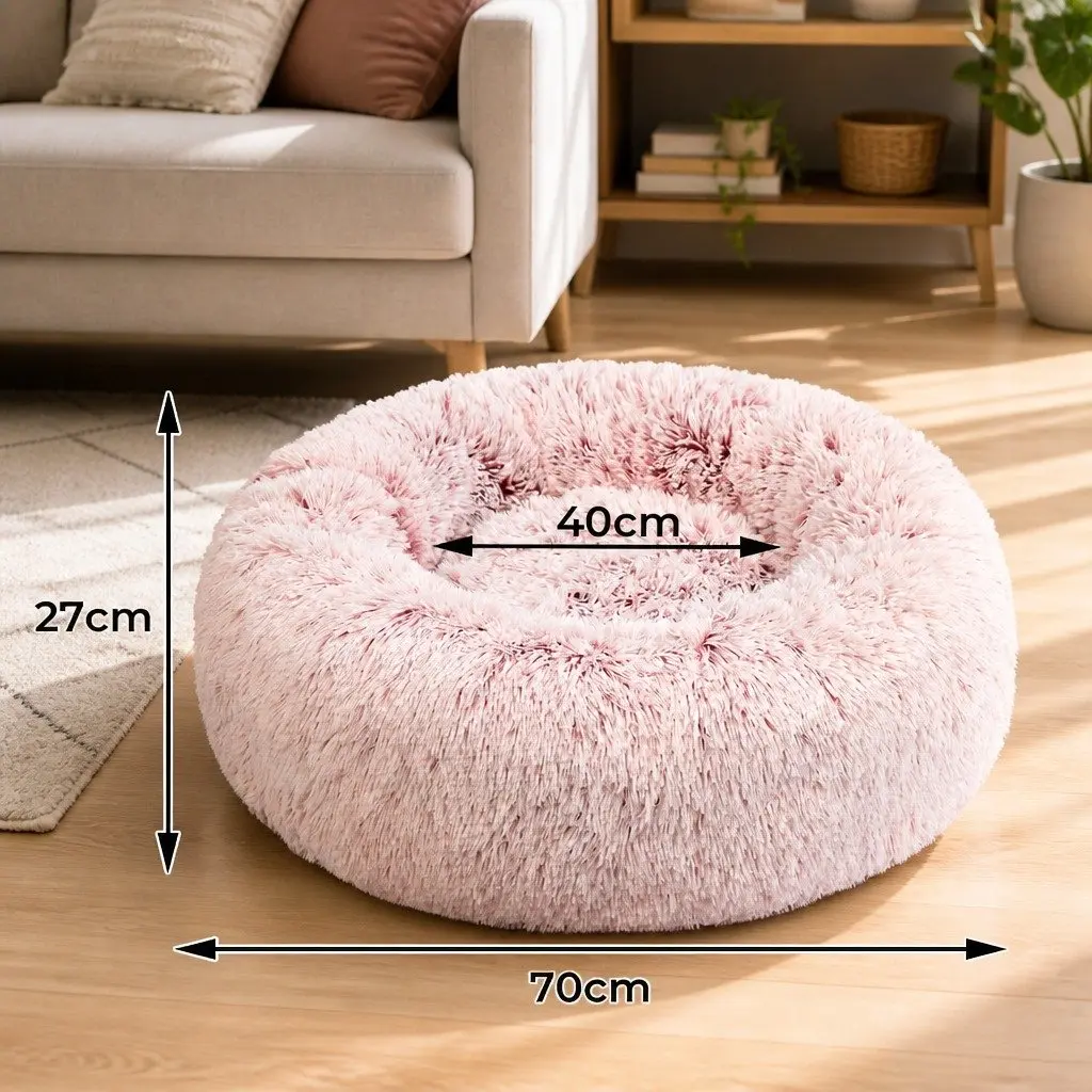 Pet Bed Calming Nest for Cats and Dogs Medium Pink Plush