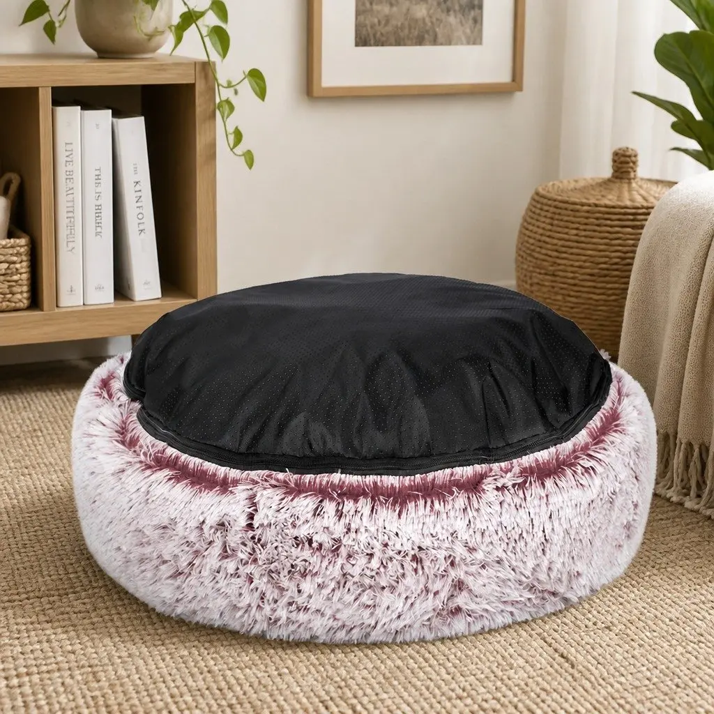 Pet Bed Calming Nest for Cats and Dogs Medium Pink Plush