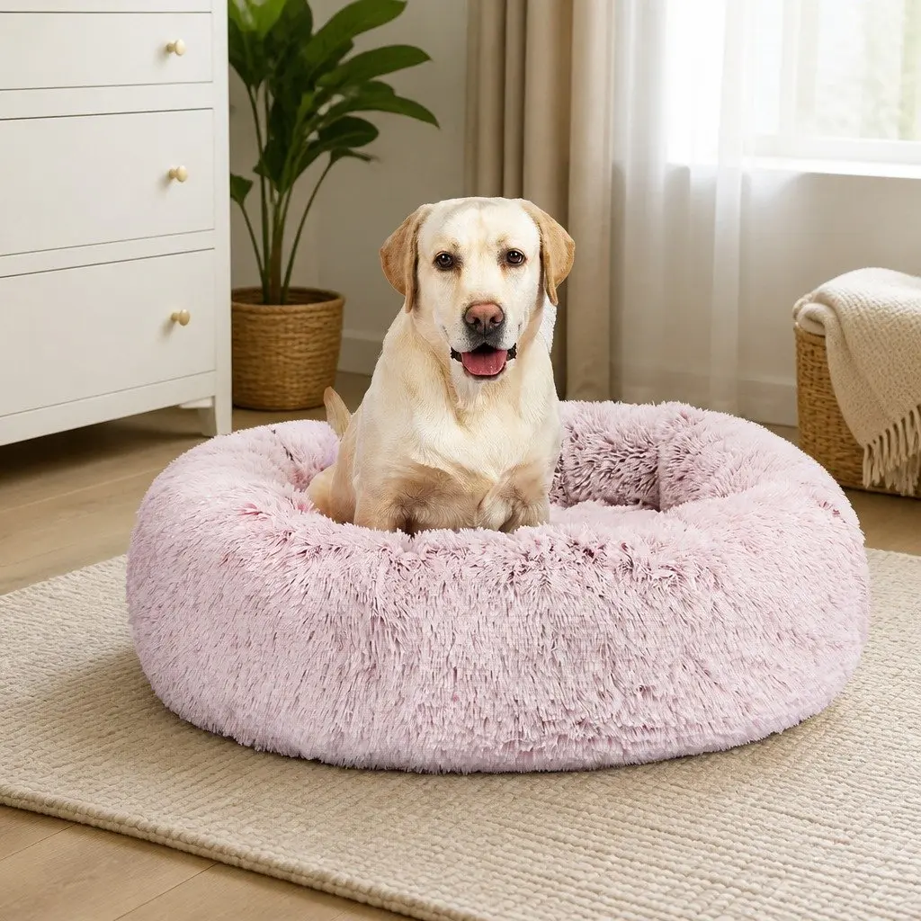 Pet Bed Calming Nest for Cats and Dogs Medium Pink Plush