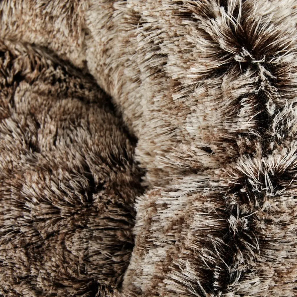 Donut Pet Bed Calming Nest Cat Dog Raised Rim Non-Slip Bottom Plush XL Brown