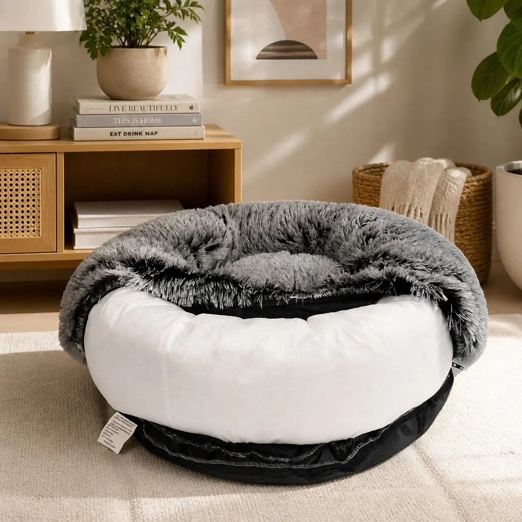 Pet Bed Donut Nest Calming Raised Rim X-Large Dog Cat Cushion Plush Comfort