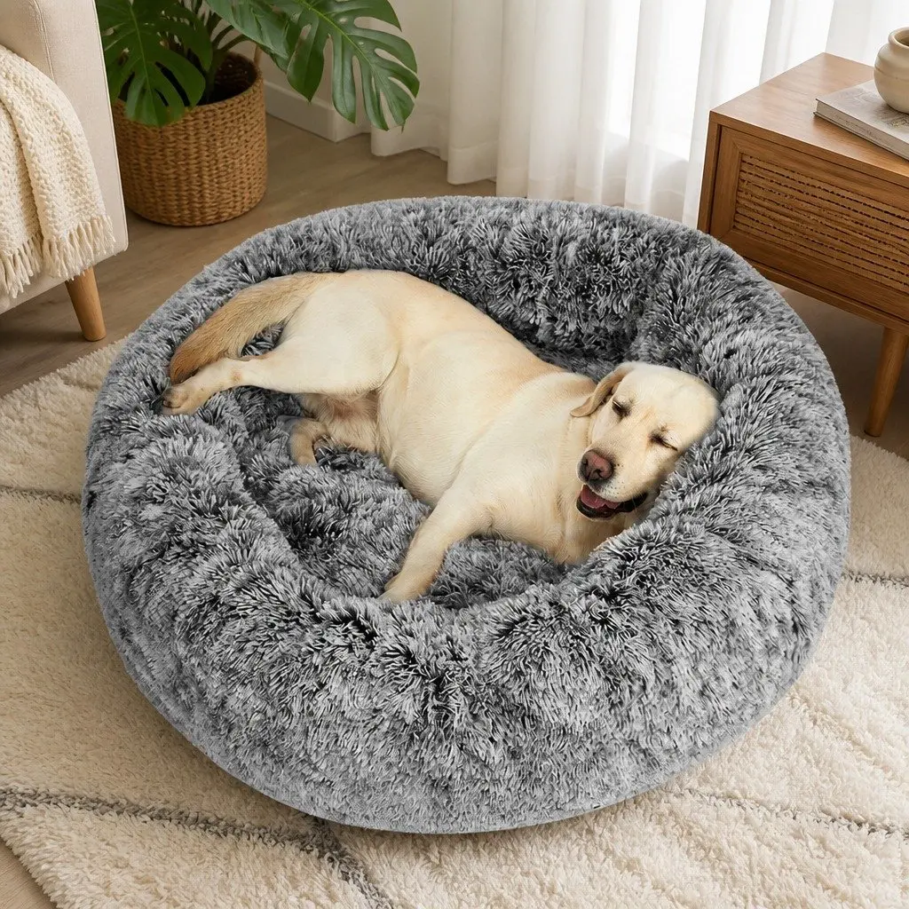 Pet Bed Donut Nest Calming Raised Rim X-Large Dog Cat Cushion Plush Comfort