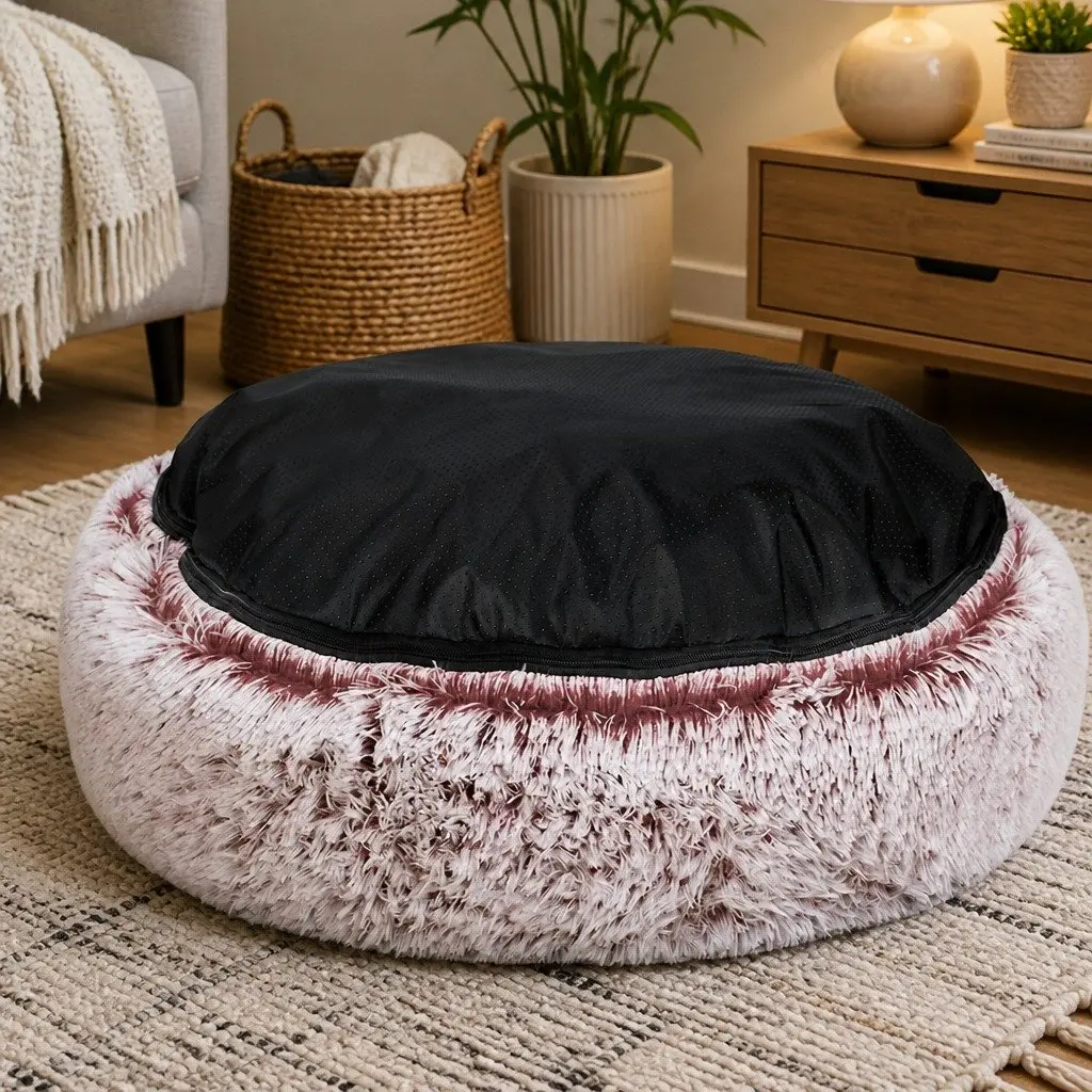 Donut Pet Bed for Cats and Dogs XL Pink Plush