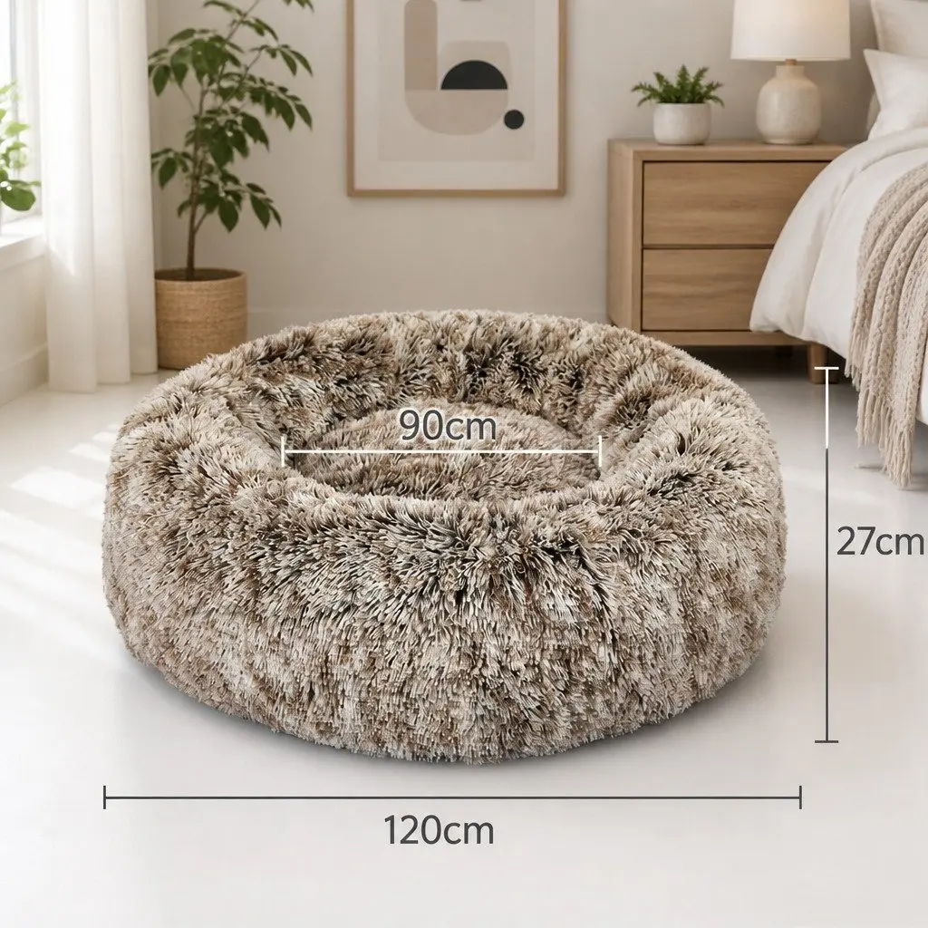 Pet Bed Donut-Shaped XXL for Dogs and Cats 120cm Soft Warm Cushion Non-Slip Bottom