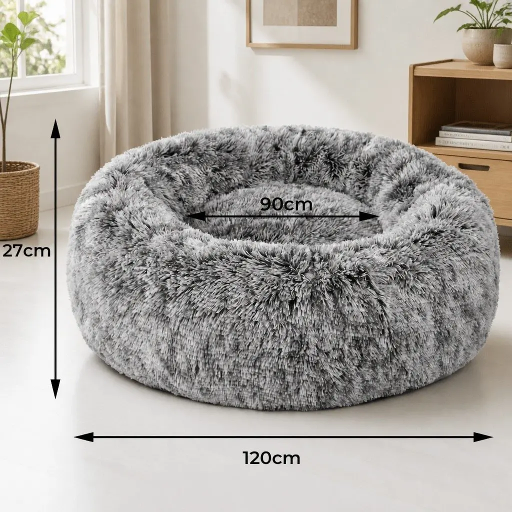 Pet Bed Donut Nest Calming XXL for Dog Cat Plush Raised Rim Non-Slip Bottom
