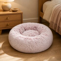 Pet Bed Donut Nest Calming XXL Large Cat Dog Cushion Plush Cozy Sleep Mat Pink