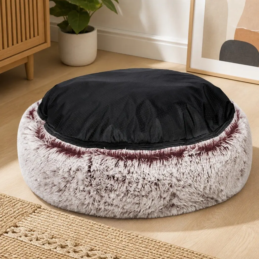 Pet Bed Donut Nest Calming XXL Large Cat Dog Cushion Plush Cozy Sleep Mat Pink