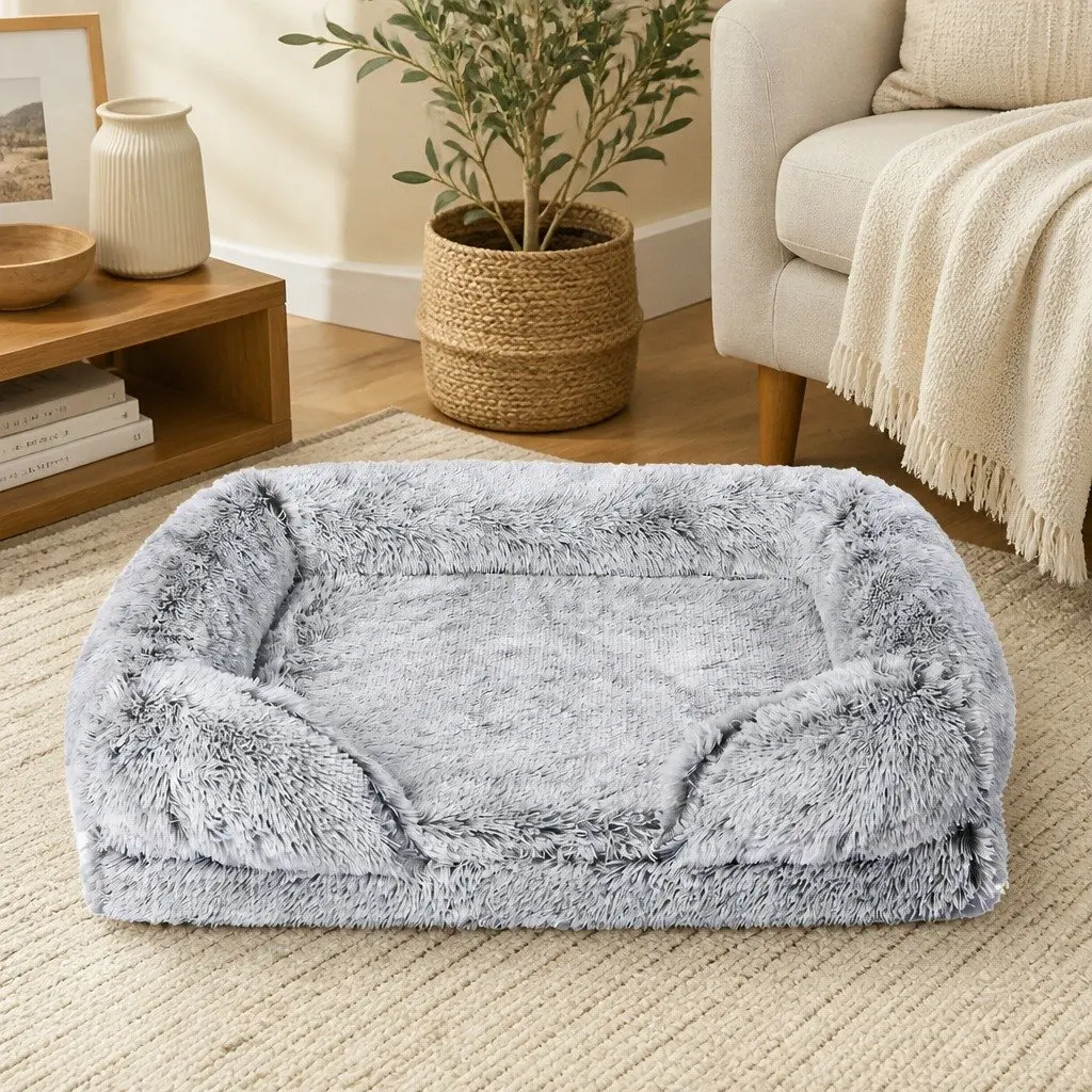 Pet Bed Orthopedic Sofa Dog Beds Small Memory Foam Supportive Bolster Plush