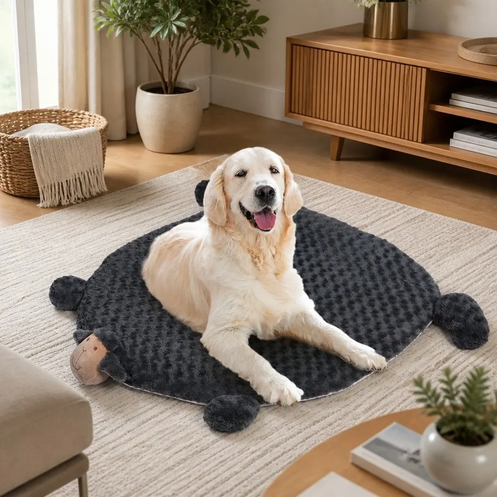 Pet Bed Cat Dog Calming Cushion Large Squeaky Toys Plush Charcoal Grey