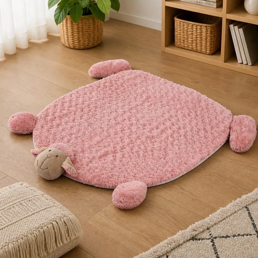 Pet Bed Cat Dog Calming Cushion Plush Large with Squeaky Corner Toys Pink