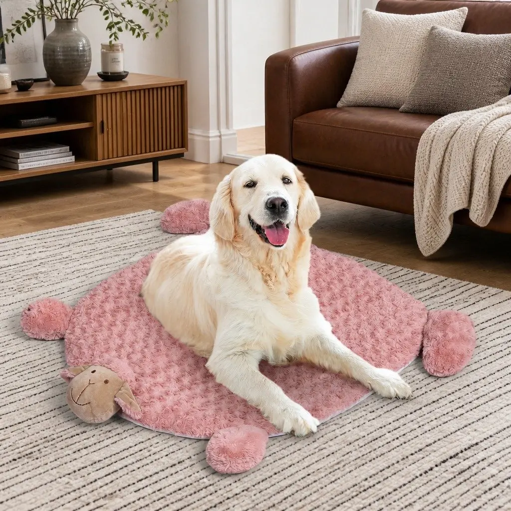 Pet Bed Cat Dog Calming Cushion Plush Large with Squeaky Corner Toys Pink
