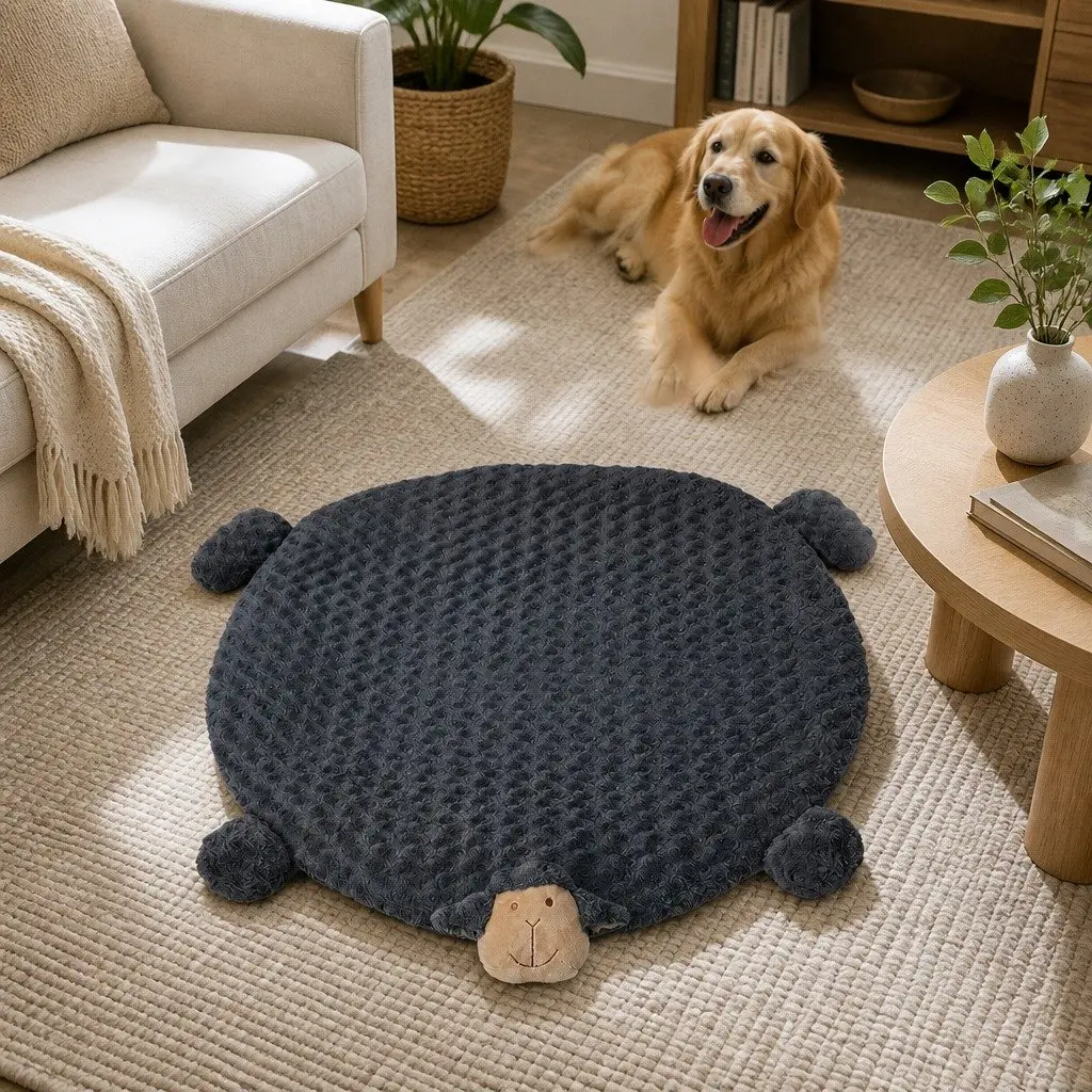 Pet Bed Cat Dog Calming Cushion Medium Squeaky Toy Plush Charcoal Grey