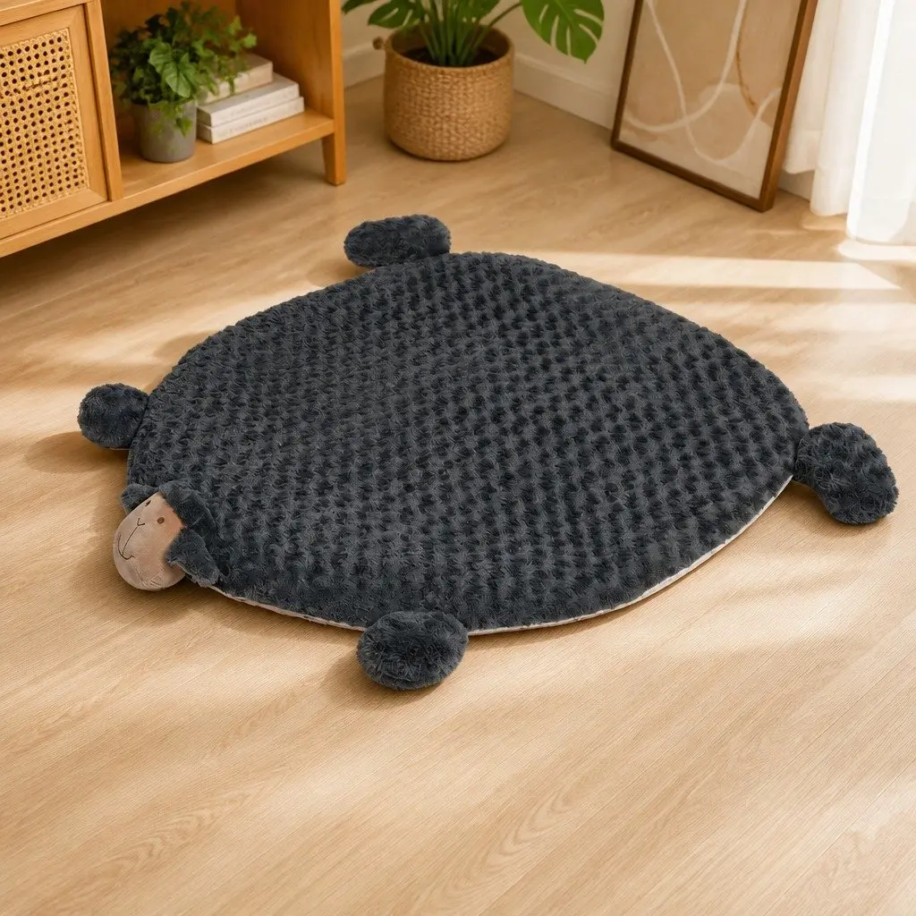 Pet Bed Cat Dog Calming Cushion Medium Squeaky Toy Plush Charcoal Grey