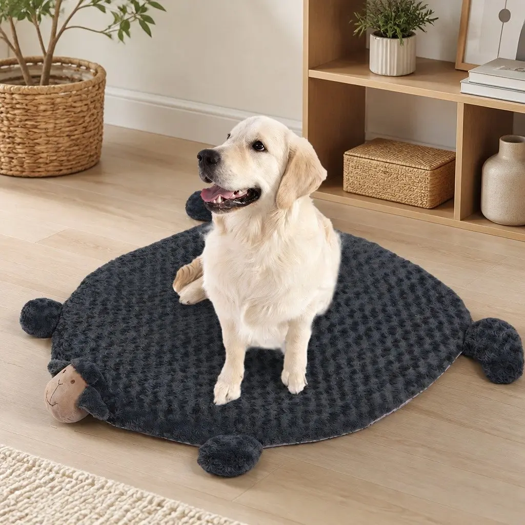 Pet Bed Cat Dog Calming Cushion Medium Squeaky Toy Plush Charcoal Grey