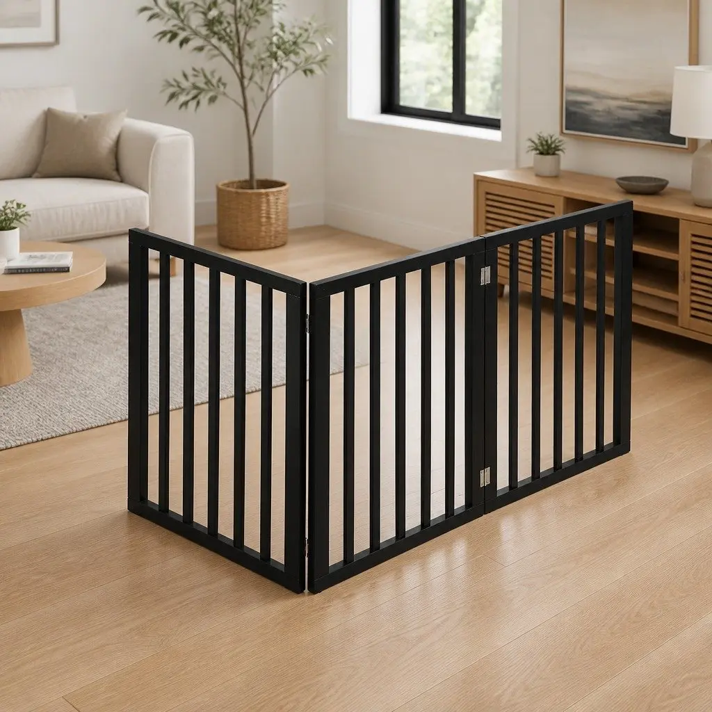 Wooden Pet Gate Indoor Outdoor 3 Panel Expandable Pet Safety Barrier