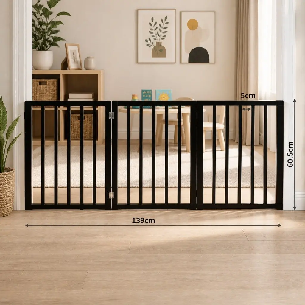 Wooden Pet Gate Indoor Outdoor 3 Panel Expandable Pet Safety Barrier