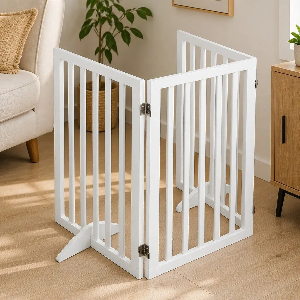Wooden Pet Gate Foldable Dog Fence Safety Barrier Indoor Outdoor Playpen 3 Panel 4 Panel 6 Panel Size