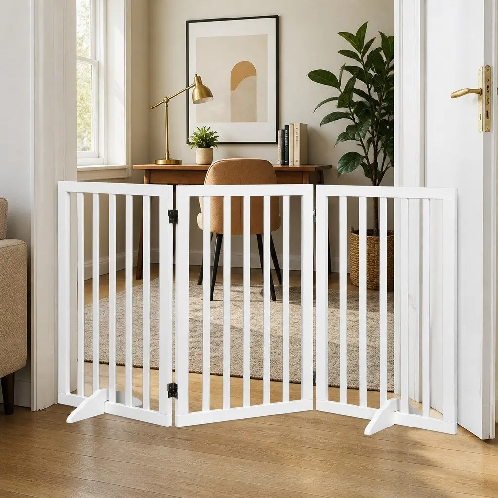 Wooden Pet Gate Foldable Dog Fence Safety Barrier Indoor Outdoor Playpen 3 Panel 4 Panel 6 Panel Size