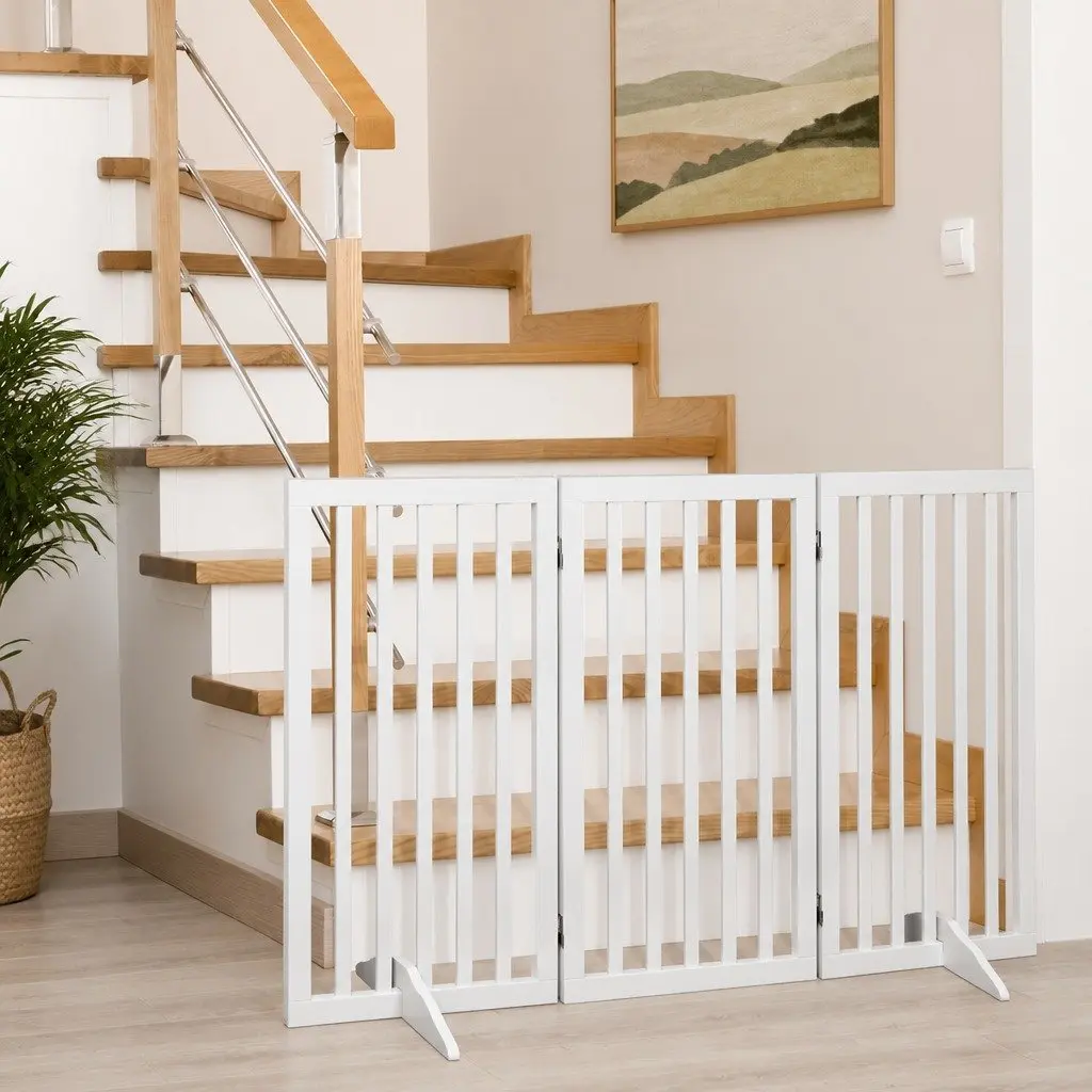 Wooden Pet Gate Foldable Dog Fence Safety Barrier Indoor Outdoor Playpen 3 Panel 4 Panel 6 Panel Size