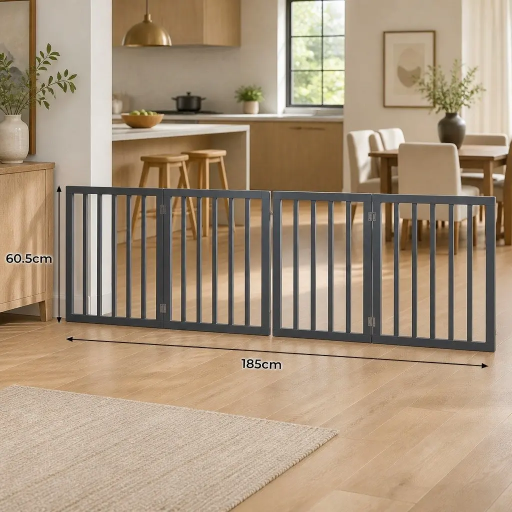 Wooden Pet Gate Indoor Foldable Barrier 185cm x 60.5cm