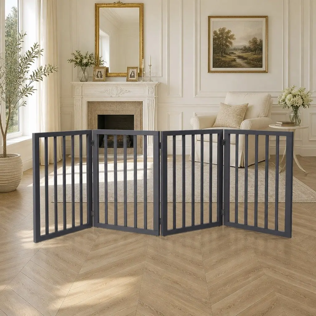 Wooden Pet Gate Indoor Foldable Barrier 185cm x 60.5cm