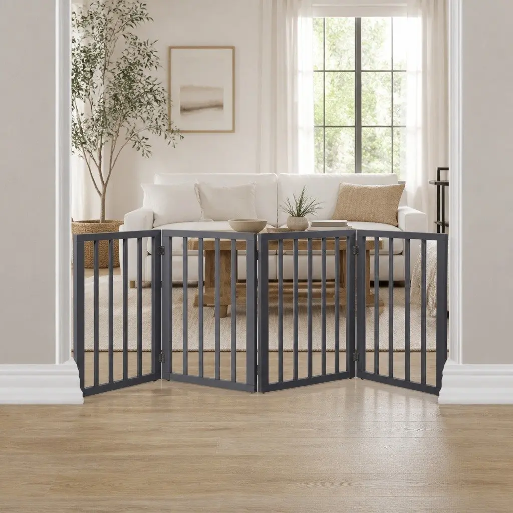 Wooden Pet Gate Indoor Foldable Barrier 185cm x 60.5cm