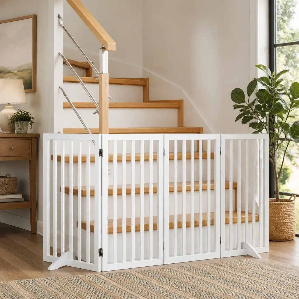 Wooden Pet Gate Freestanding Foldable Safety Indoor 3 Panel 4 Panel 6 Panel