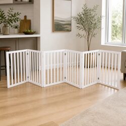 6-Panel Wooden Pet Gate with Steel Hinges, 282cm x 60.5cm