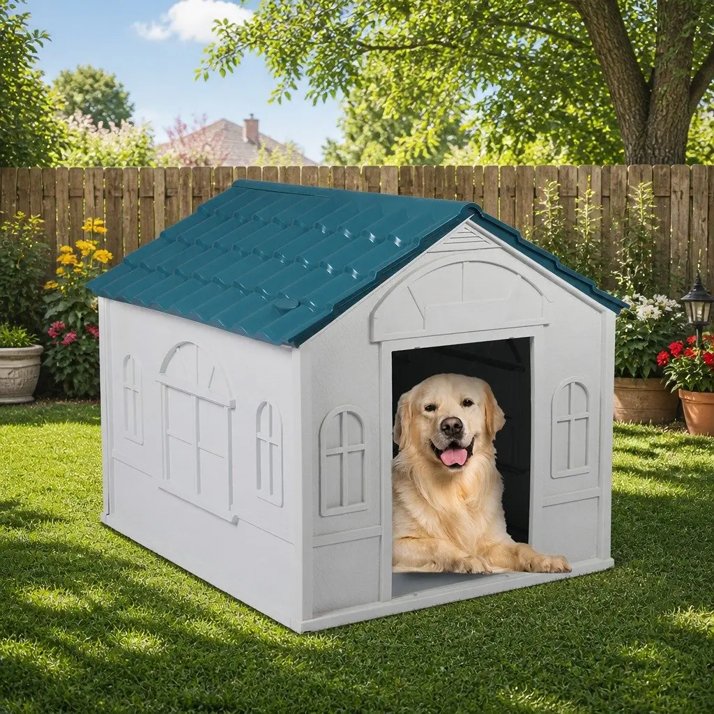 XL Dog House for Outdoor Indoor Use Waterproof Plastic Shelter