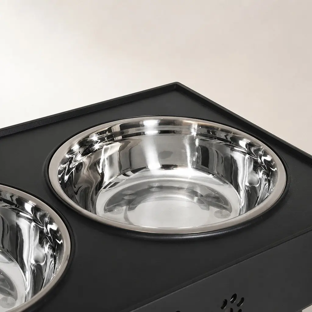 Adjustable Height Elevated Pet Feeder for Dogs and Cats with Stainless Steel Bowls and Non-Slip Pads Black