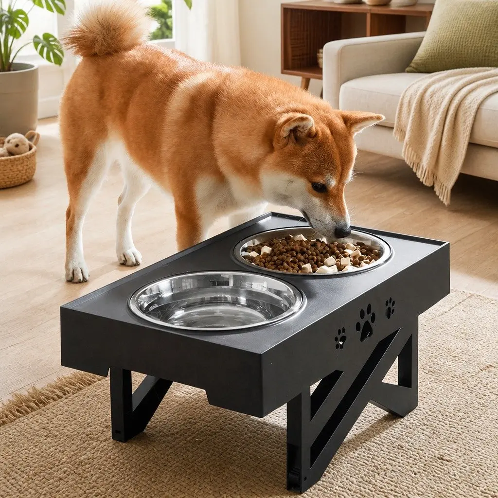 Adjustable Height Elevated Pet Feeder for Dogs and Cats with Stainless Steel Bowls and Non-Slip Pads Black